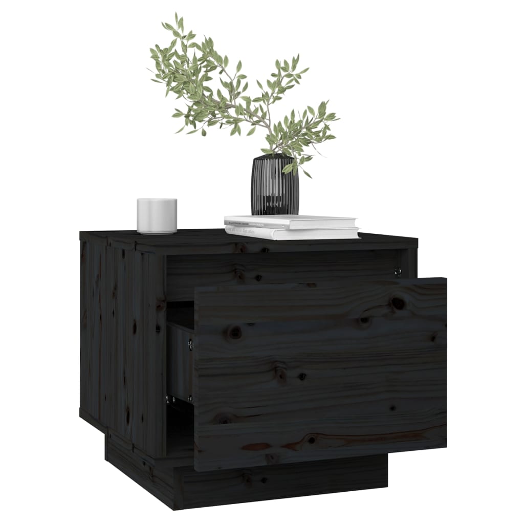 Table de chevet Noir 35x34x32 cm Bois de pin solide Tables de chevet vidaXL   