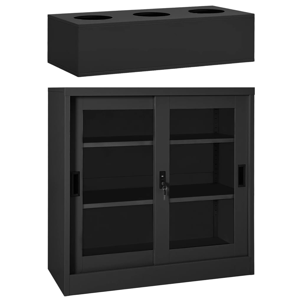 Armoire à portes coulissantes avec jardinière Anthracite Acier Casiers & armoires de rangement vidaXL   