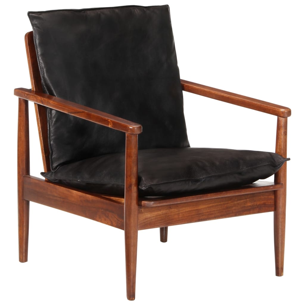 Fauteuil noir cuir véritable et bois d'acacia solide Fauteuils vidaXL