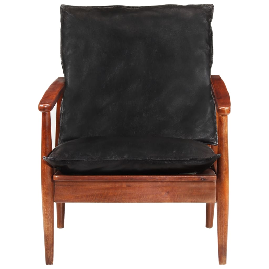 Fauteuil noir cuir véritable et bois d'acacia solide Fauteuils vidaXL