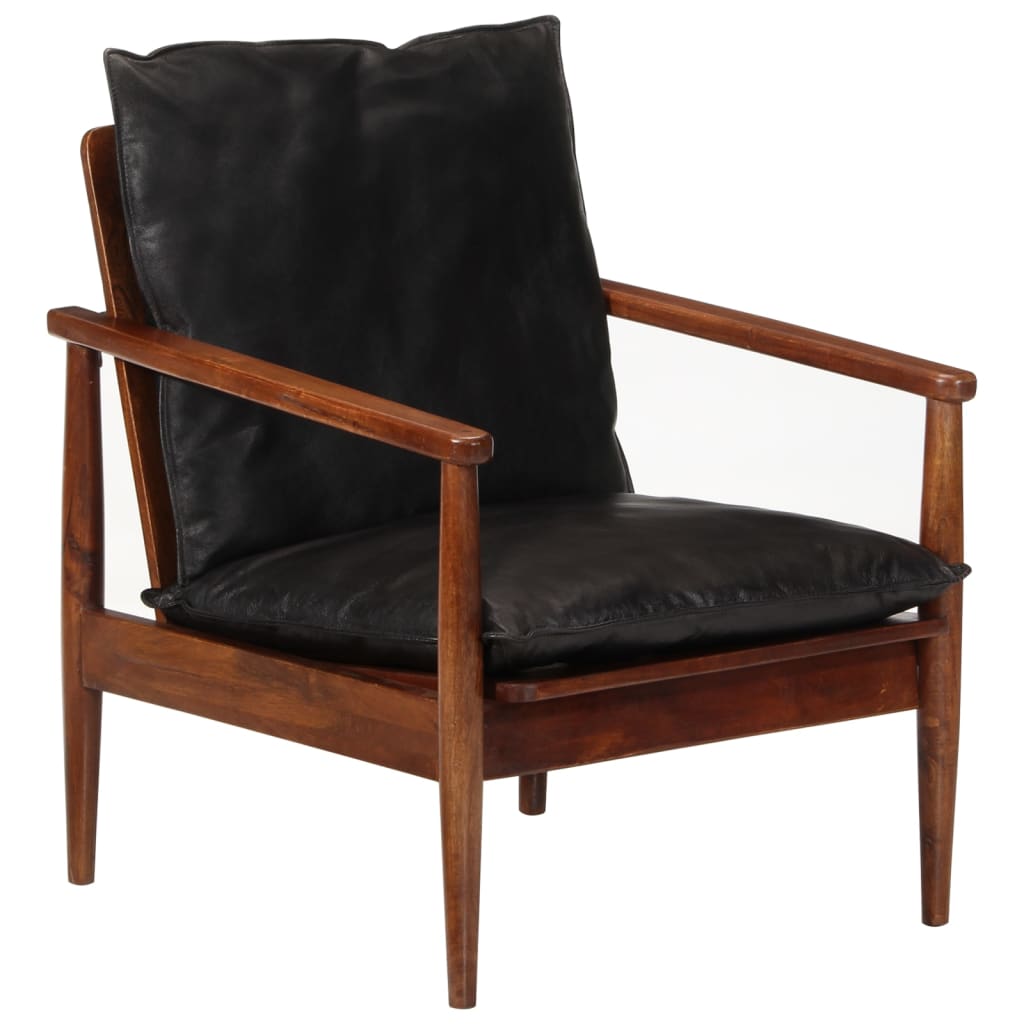 Fauteuil noir cuir véritable et bois d'acacia solide Fauteuils vidaXL