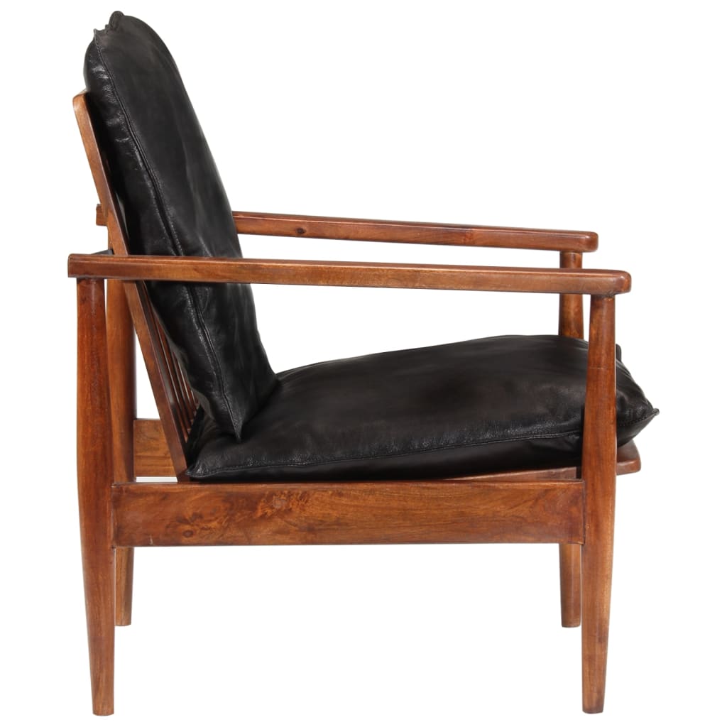 Fauteuil noir cuir véritable et bois d'acacia solide Fauteuils vidaXL