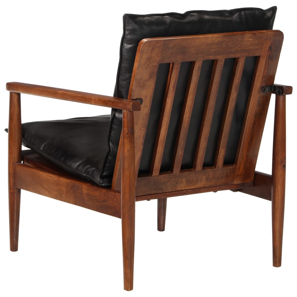 Fauteuil noir cuir véritable et bois d'acacia solide Fauteuils vidaXL