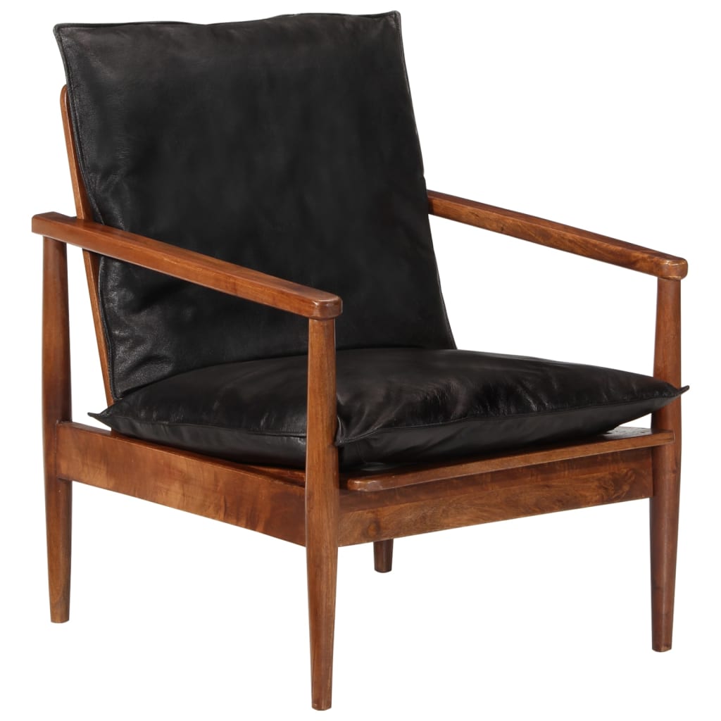 Fauteuil noir cuir véritable et bois d'acacia solide Fauteuils vidaXL