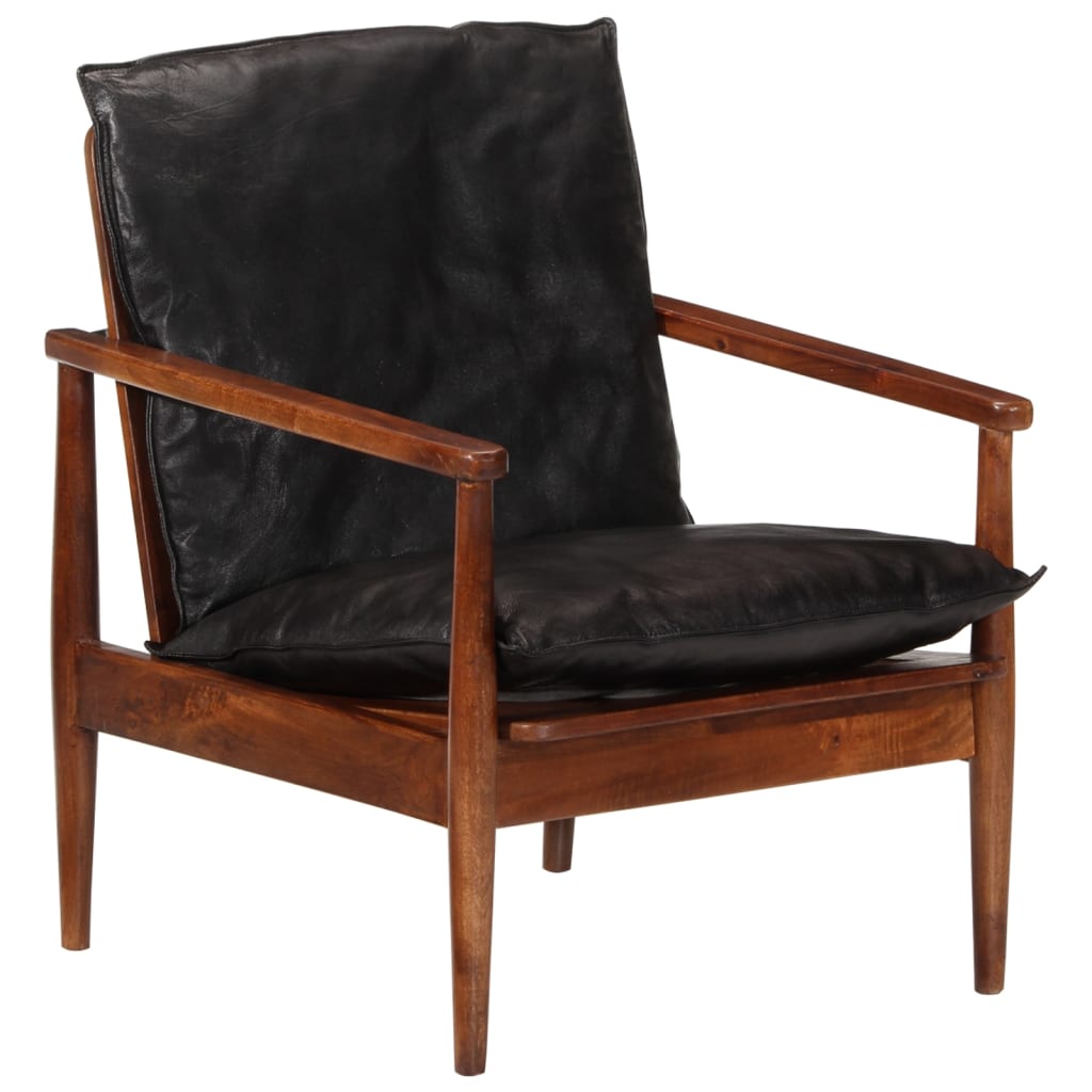 Fauteuil noir cuir véritable et bois d'acacia solide Fauteuils vidaXL