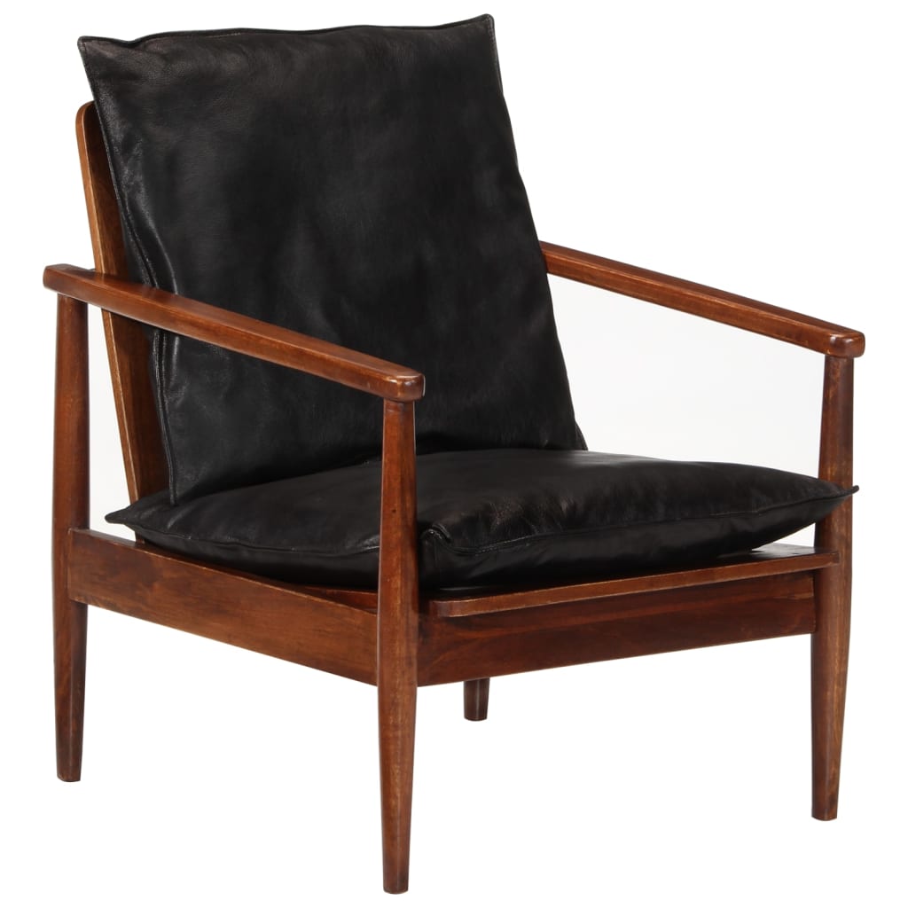 Fauteuil noir cuir véritable et bois d'acacia solide Fauteuils vidaXL