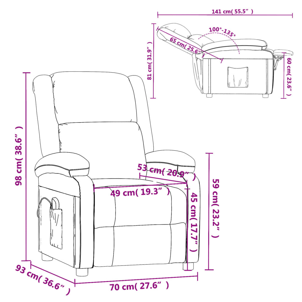 Fauteuil de massage Marron Tissu Fauteuils électriques vidaXL   