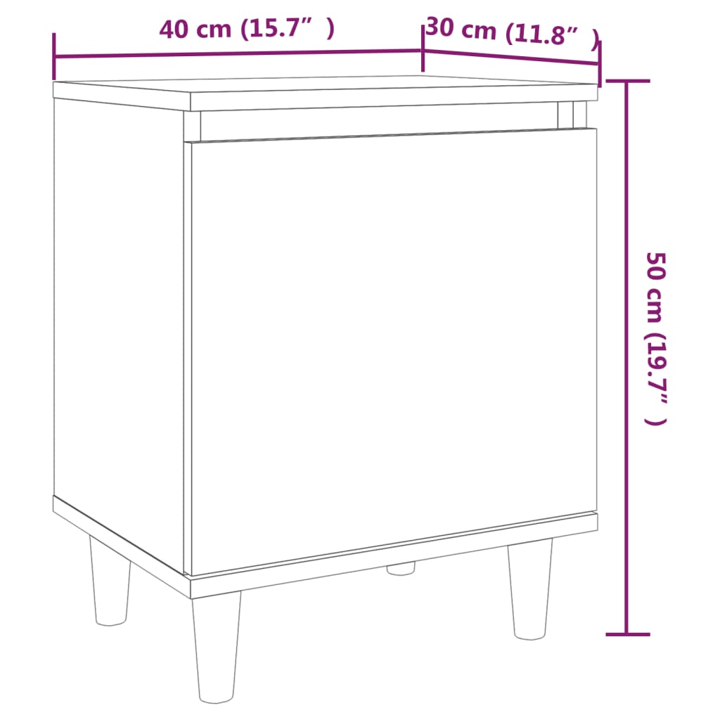 Table de chevet avec pieds en bois Chêne fumé 40x30x50 cm Tables de chevet vidaXL   