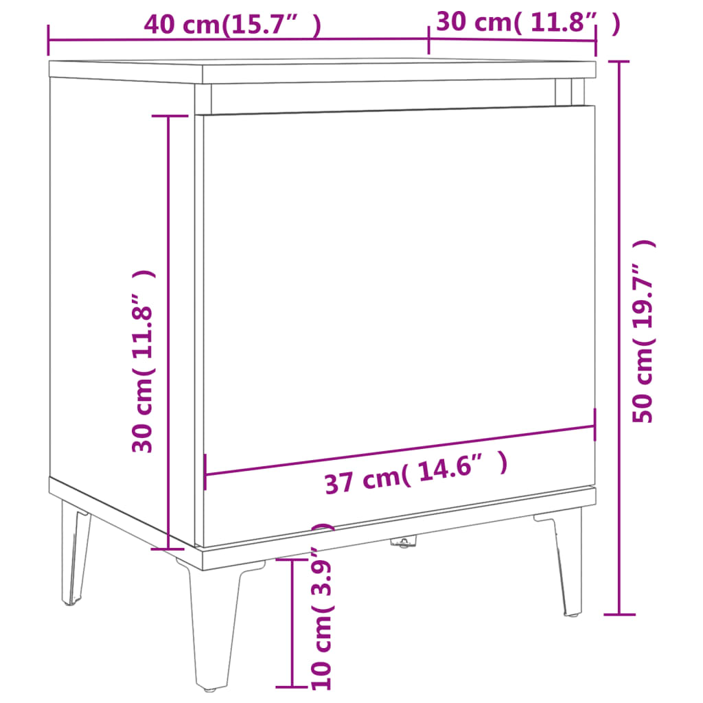 Table de chevet avec pieds en métal Chêne marron 40x30x50 cm Tables de chevet vidaXL   