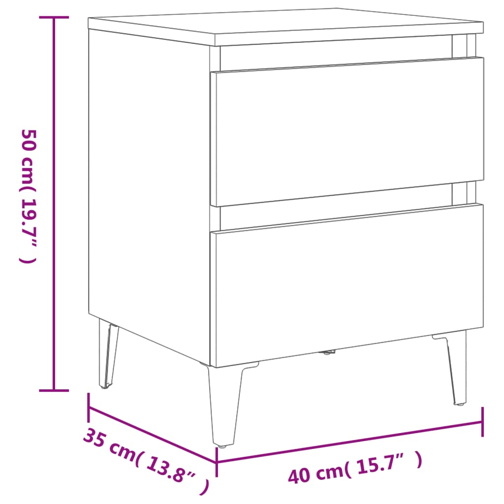 Table de chevet avec pieds en métal Chêne fumé 40x35x50 cm Tables de chevet vidaXL