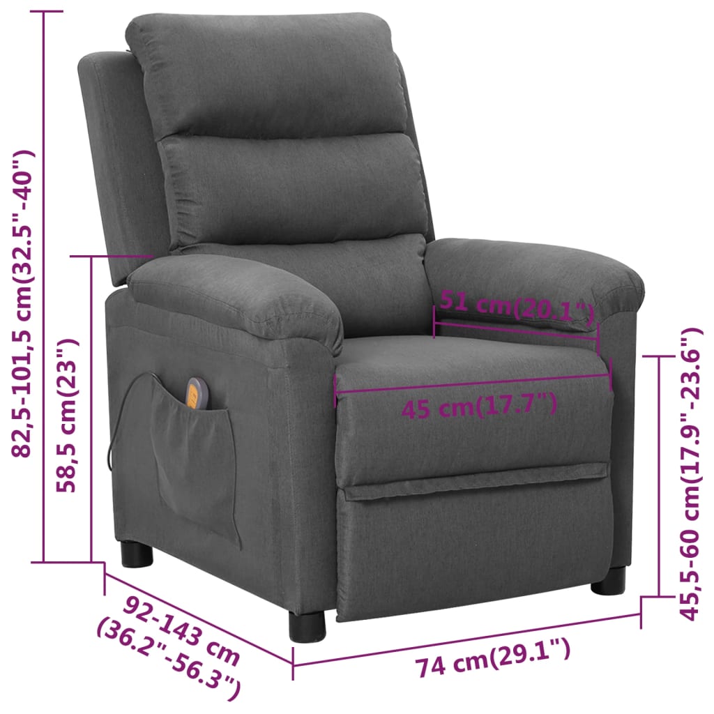 Fauteuil de massage Gris clair Tissu Fauteuils électriques vidaXL   