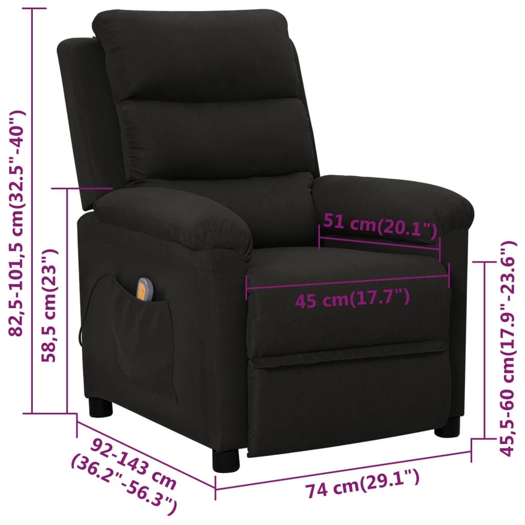 Fauteuil de massage Noir Tissu Fauteuils électriques vidaXL   