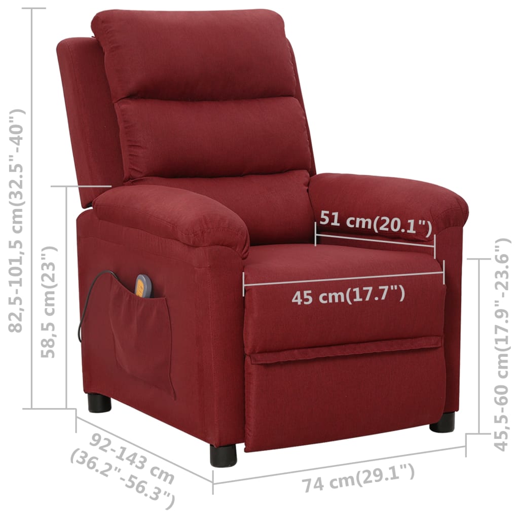 Fauteuil de massage Rouge bordeaux Tissu Fauteuils électriques vidaXL   