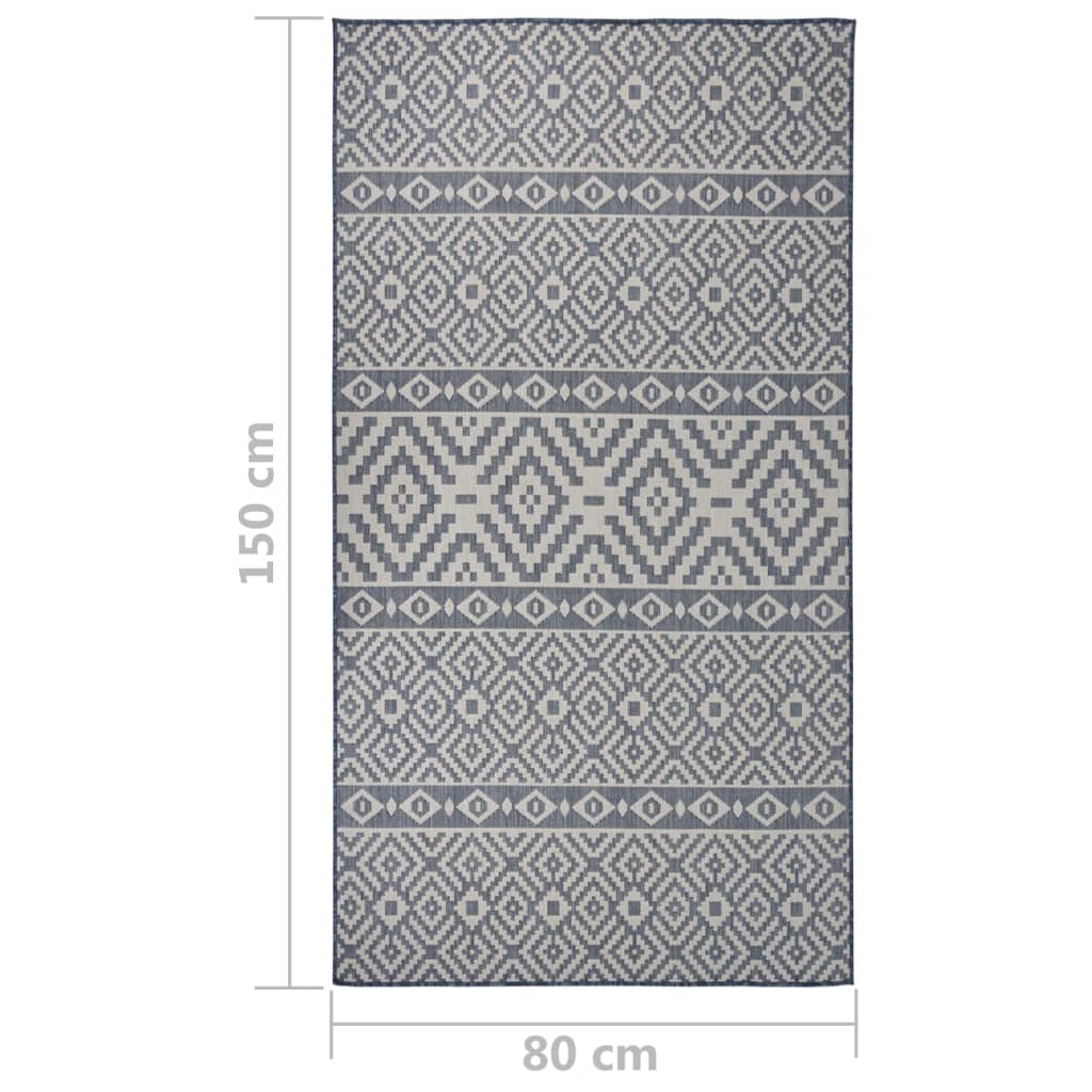 Tapis à tissage plat d'extérieur 80x150 cm Rayures bleues Tapis vidaXL   