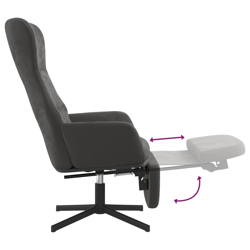 Chaise de relaxation avec repose-pied Gris foncé Velours Fauteuils vidaXL