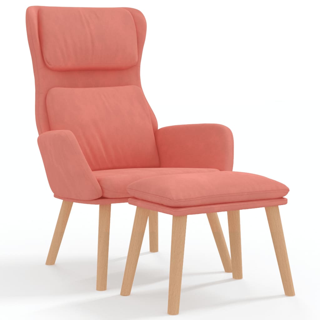 Chaise de relaxation avec tabouret Rose Velours Fauteuils vidaXL   