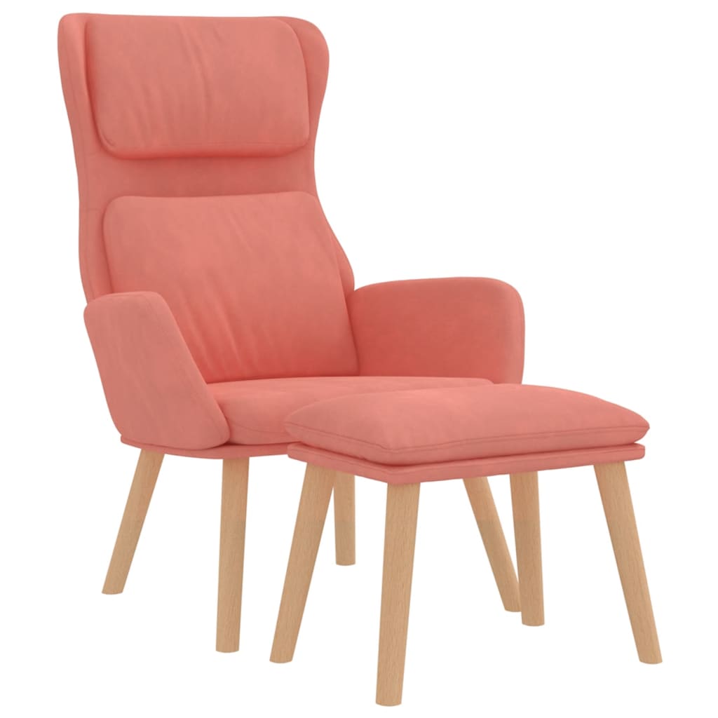 Chaise de relaxation avec tabouret Rose Velours Fauteuils vidaXL   