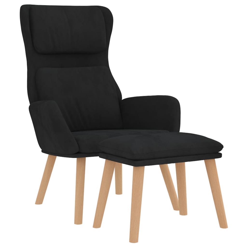 Chaise de relaxation avec tabouret Noir Velours Fauteuils vidaXL   