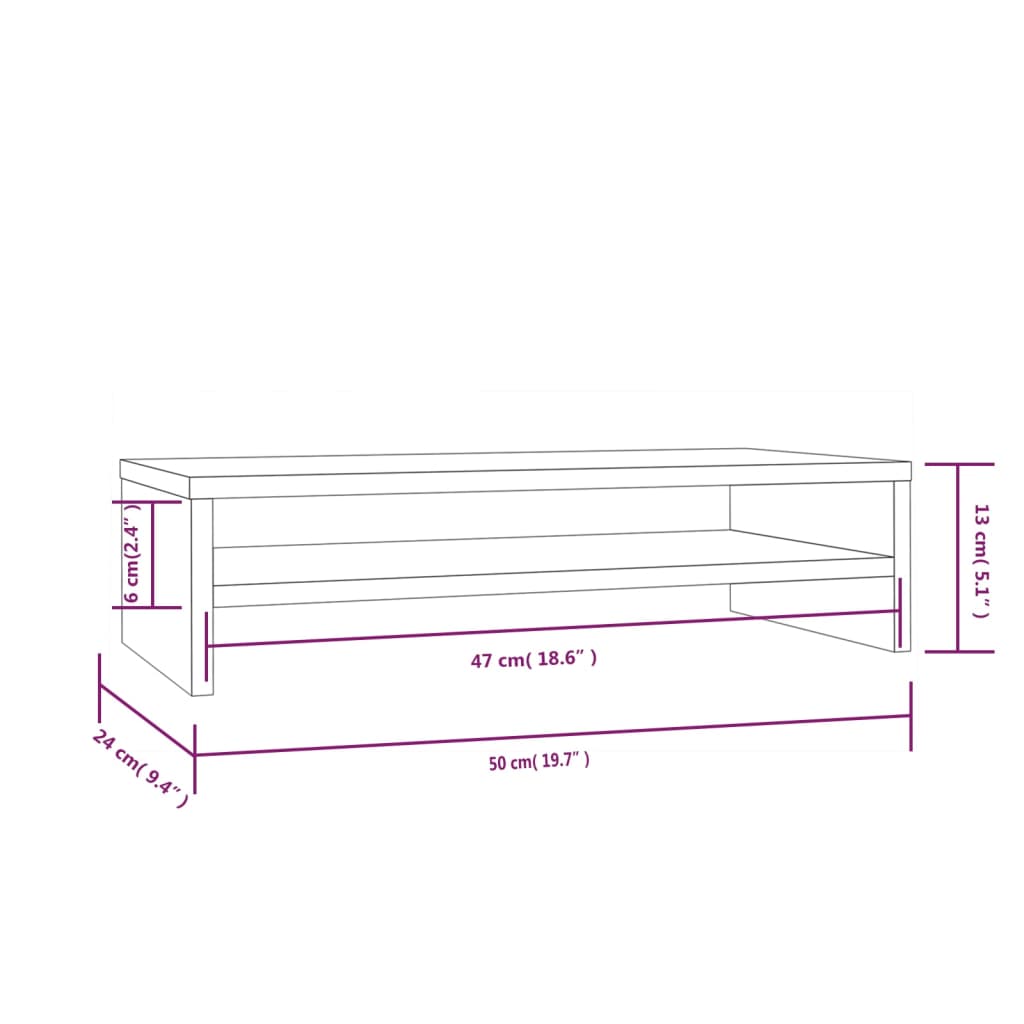 Support de moniteur 50x24x13 cm Bois de pin solide Meubles TV vidaXL