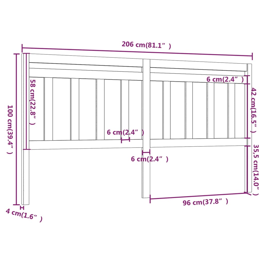 Tête de lit Marron miel 206x4x100 cm Bois massif de pin Têtes et pieds de lit vidaXL   