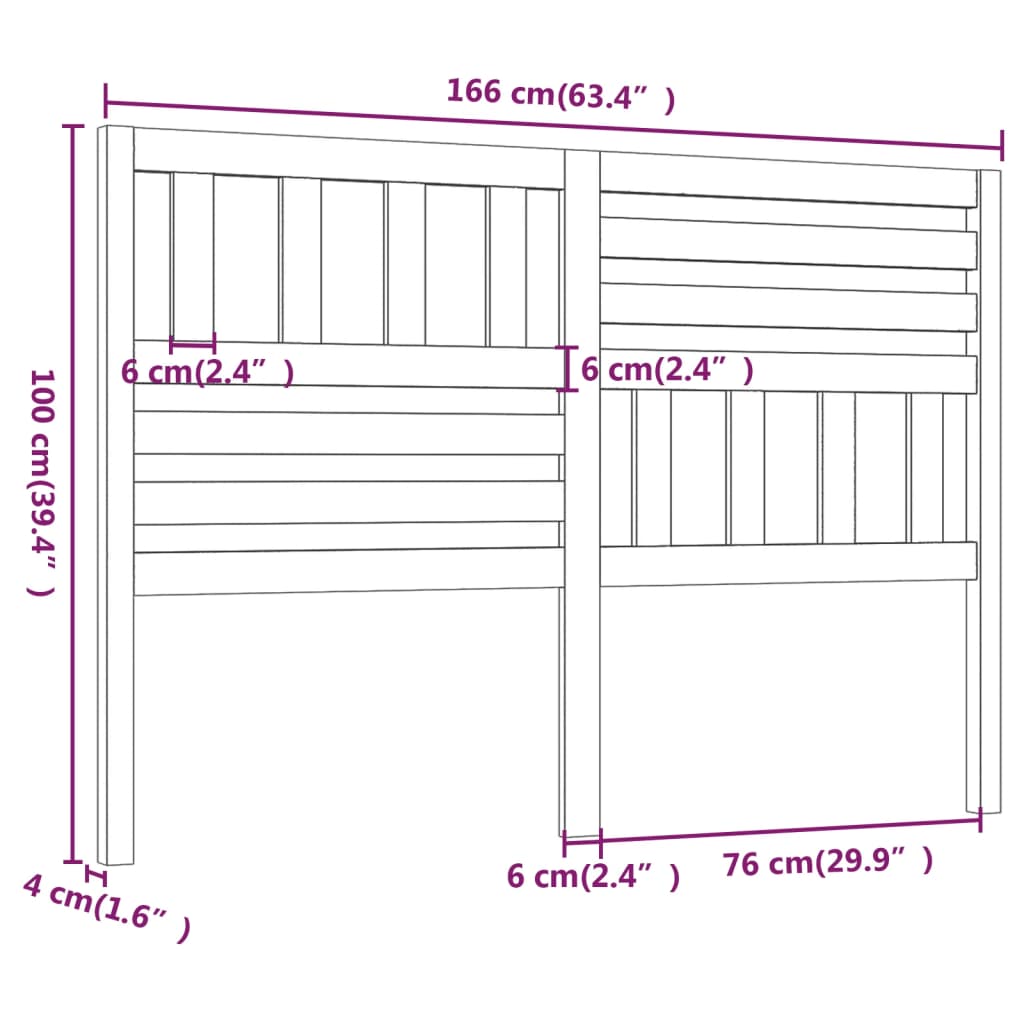 Tête de lit 166x4x100 cm Bois massif de pin Têtes et pieds de lit vidaXL   