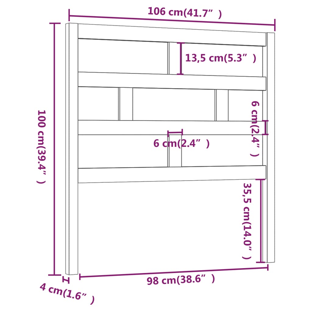 Tête de lit 106x4x100 cm Bois massif de pin Têtes et pieds de lit vidaXL   