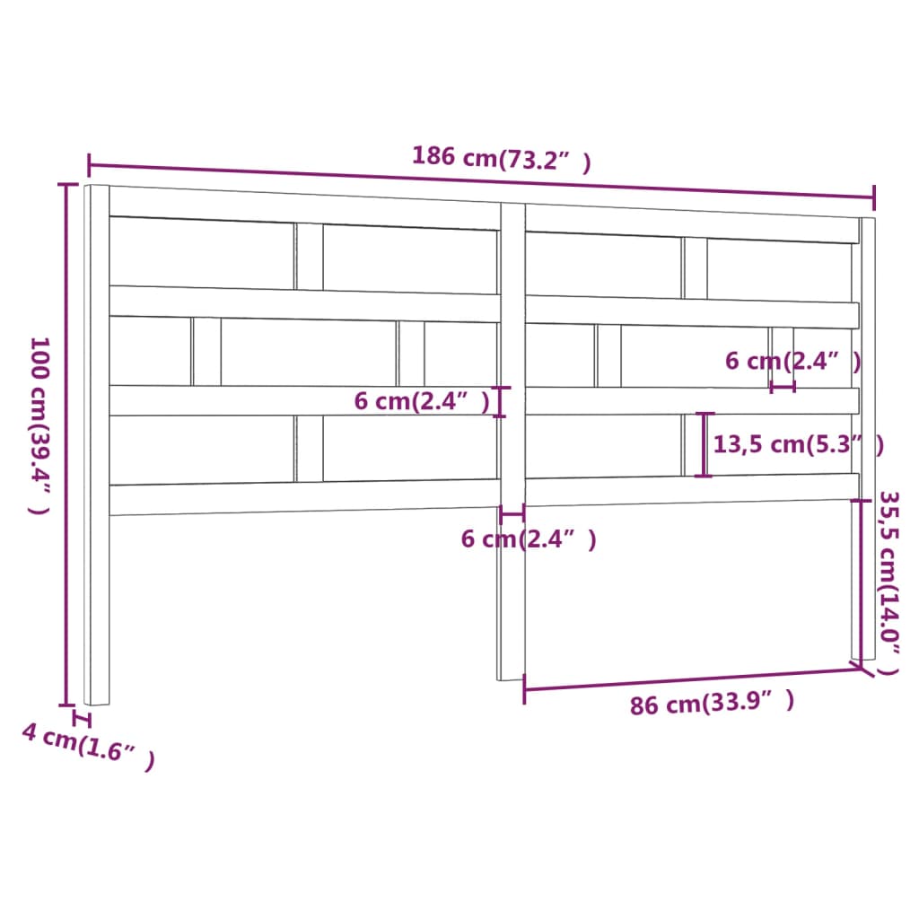 Tête de lit 186x4x100 cm Bois massif de pin Têtes et pieds de lit vidaXL   