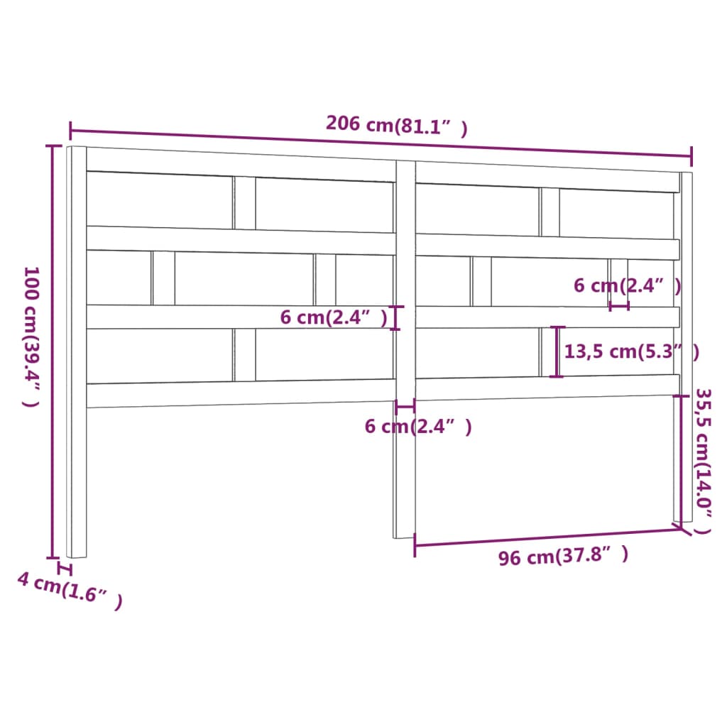 Tête de lit 206x4x100 cm Bois massif de pin Têtes et pieds de lit vidaXL   