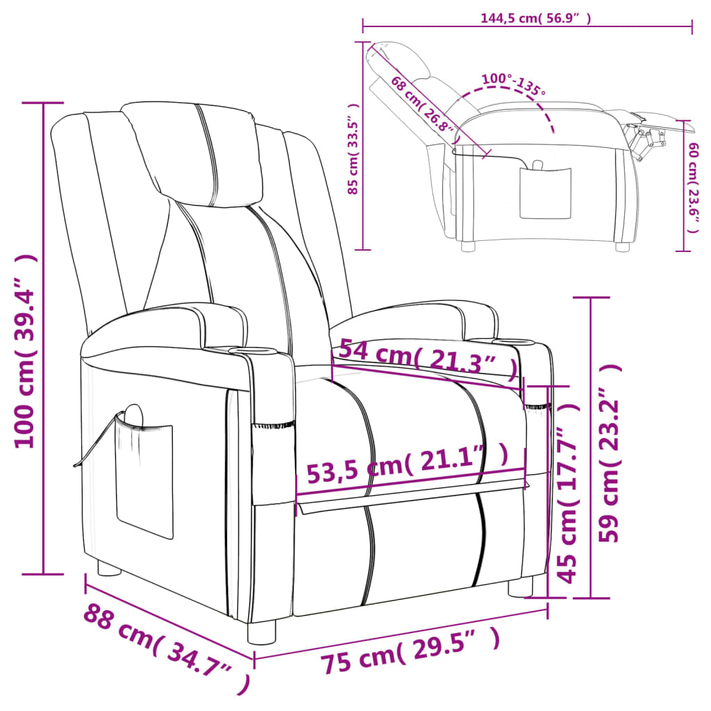 Fauteuil de massage Noir Similicuir Fauteuils électriques vidaXL   