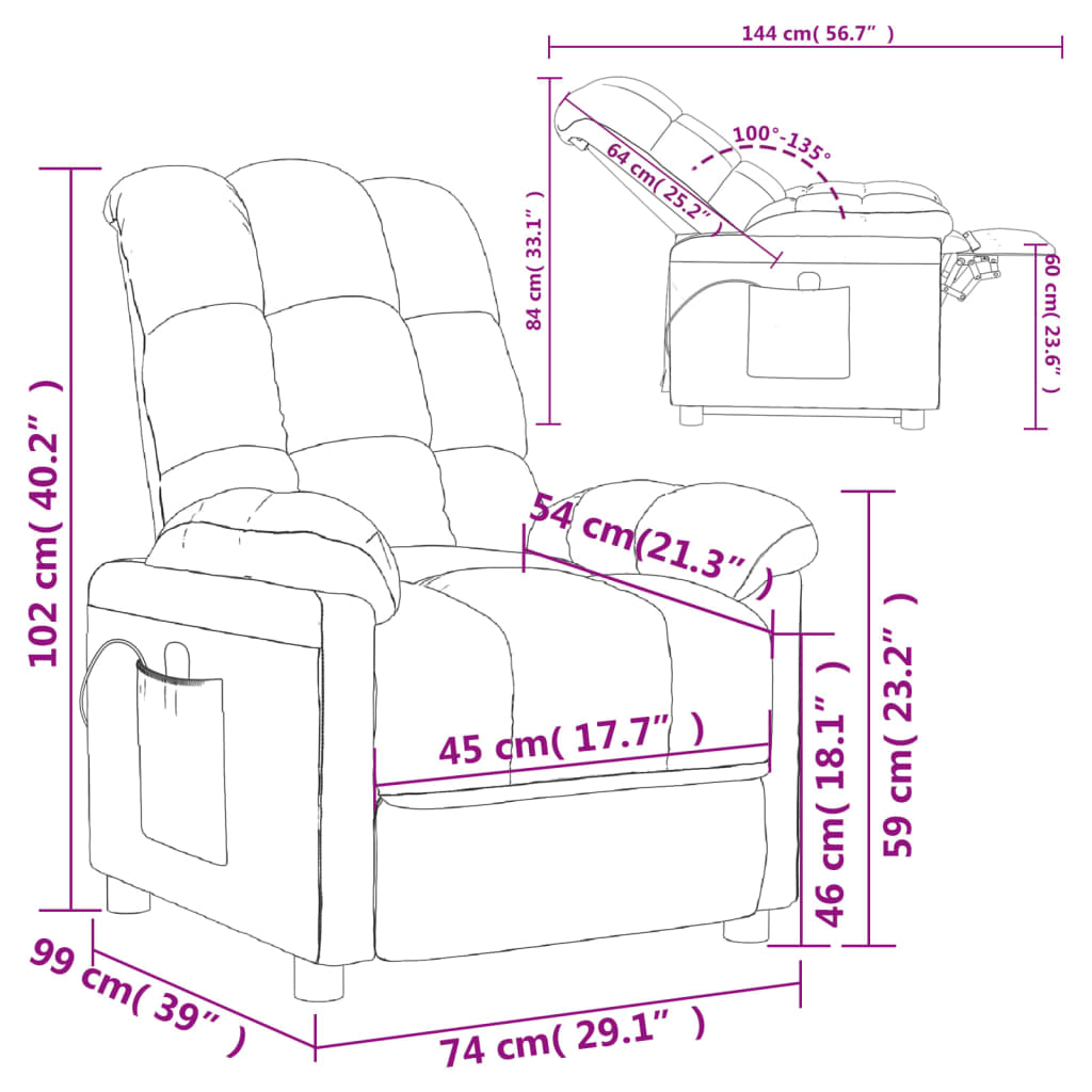 Fauteuil de massage Gris foncé Tissu Fauteuils électriques vidaXL   