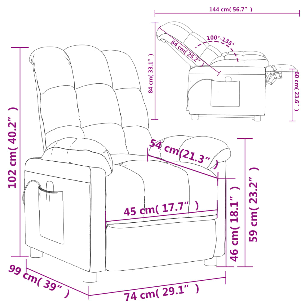 Fauteuil de massage Rouge bordeaux Tissu Fauteuils électriques vidaXL