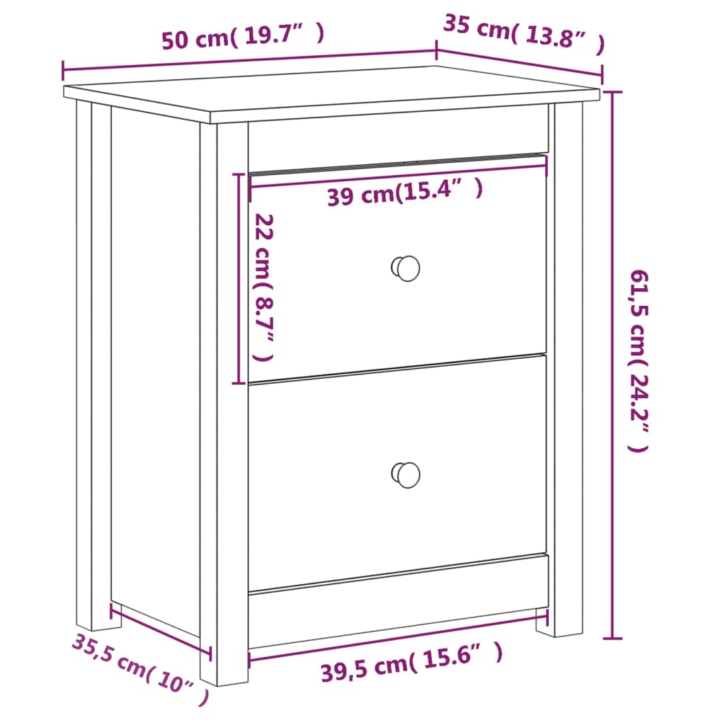 Table de chevet 50x35x61,5 cm Bois de pin massif Tables de chevet vidaXL   