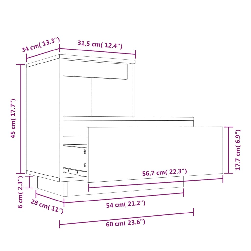 Table de chevet Blanc 60x34x51 cm Bois de pin solide Tables de chevet vidaXL   