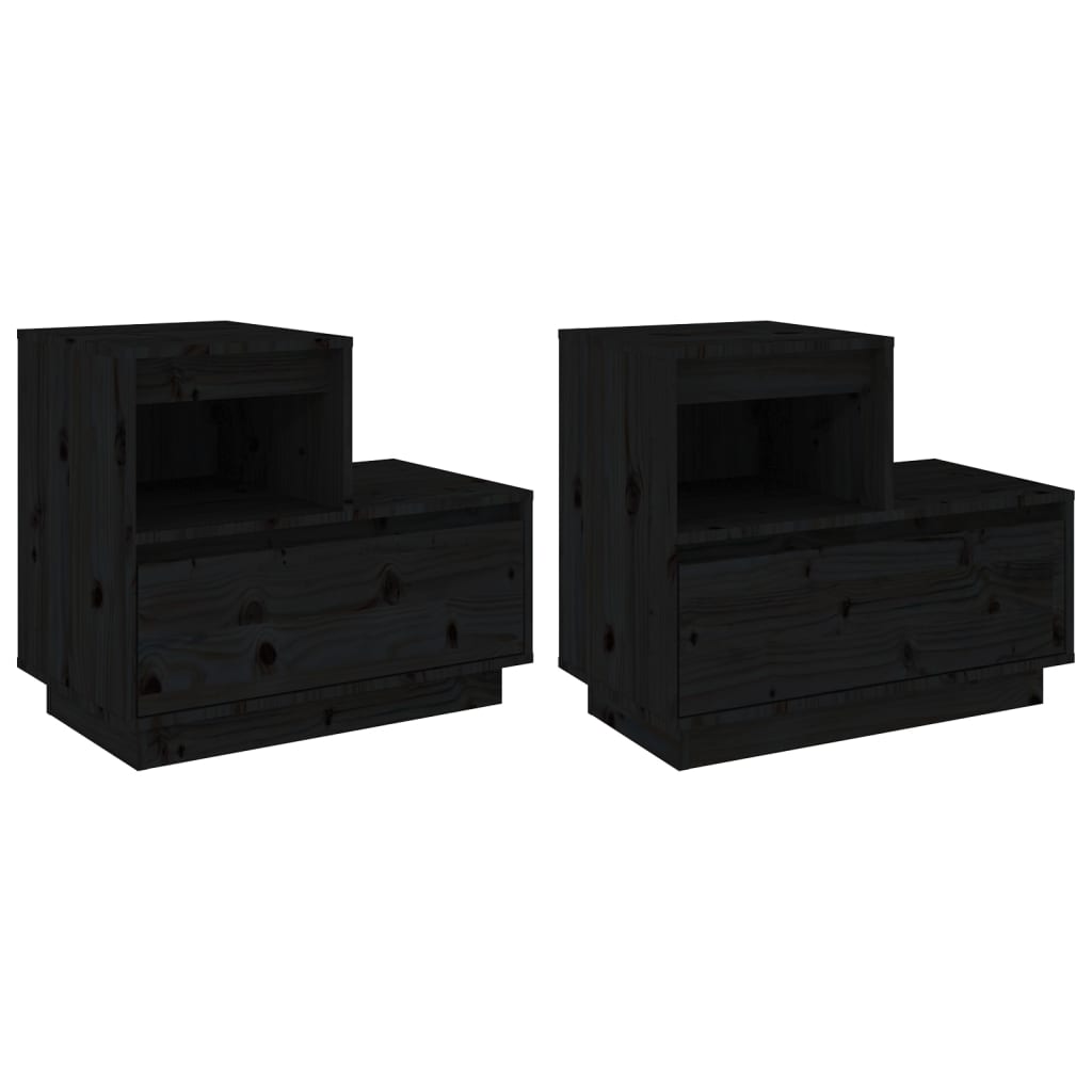 Tables de chevet 2 pcs Noir 60x34x51 cm Bois de pin solide Tables de chevet vidaXL   