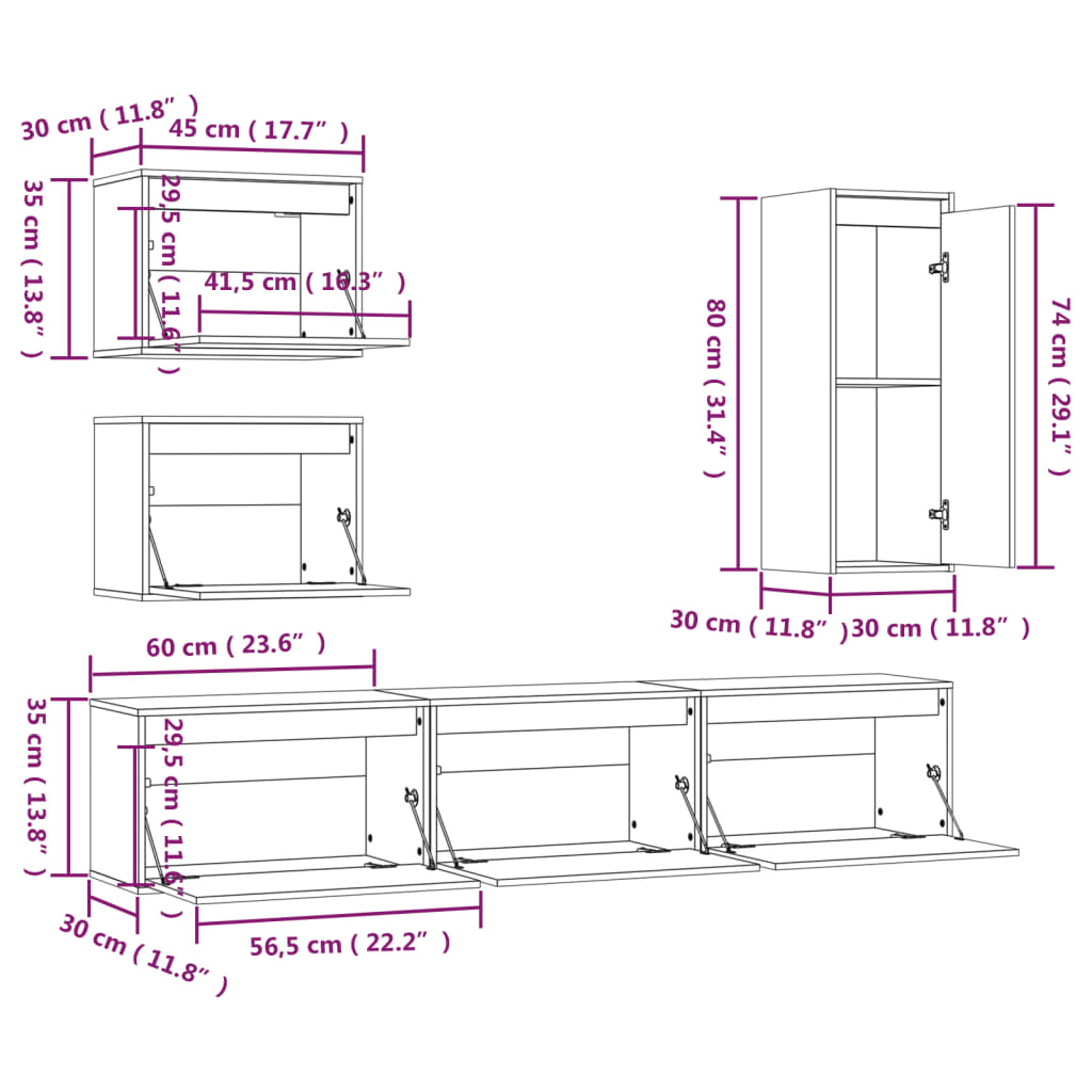 Meubles TV 6 pcs Bois massif de pin Meubles TV vidaXL