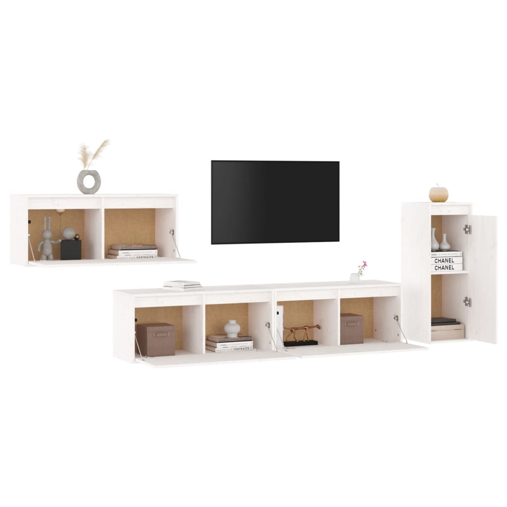 Meubles TV 4 pcs Blanc Bois massif de pin Meubles TV vidaXL