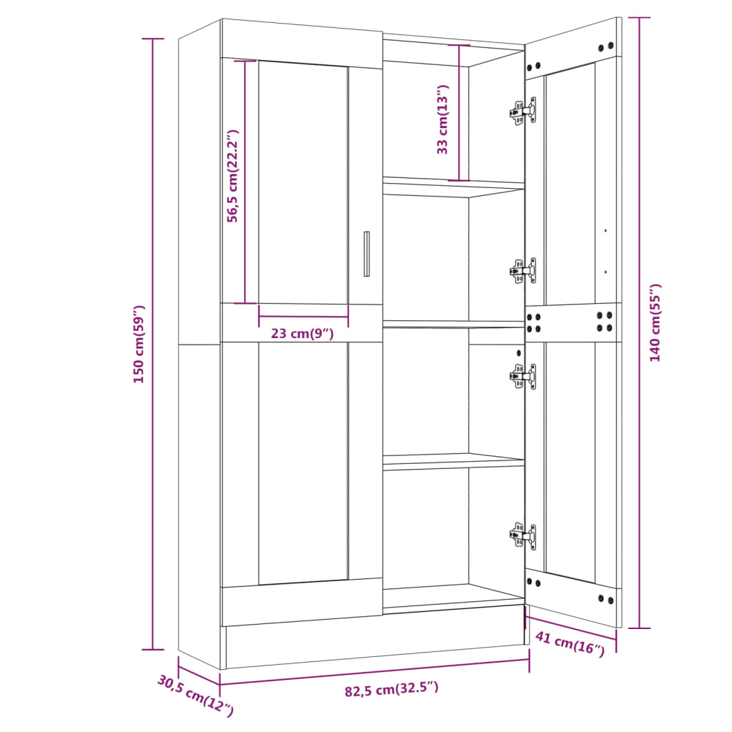 Armoire à vitrine Chêne fumé 82,5x30,5x150 cm Bois d'ingénierie Bibliothèques vidaXL   