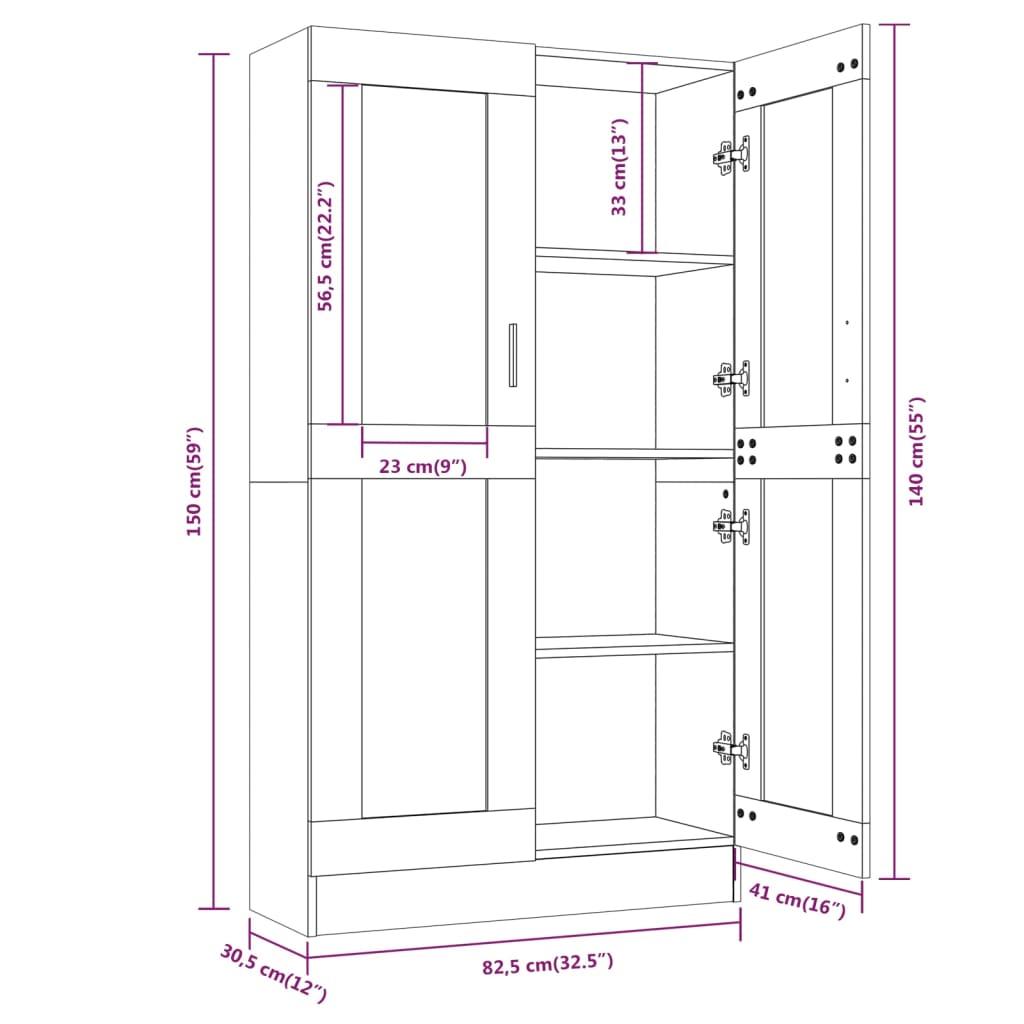 Armoire à vitrine Chêne brun 82,5x30,5x150 cm Bois d'ingénierie Bibliothèques vidaXL   