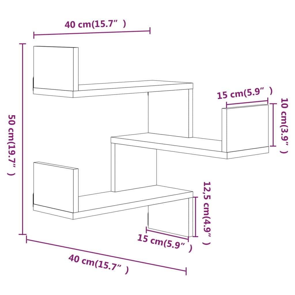 Étagère d'angle murale Chêne fumé 40x40x50 cm Bois d'ingénierie Étagères murales & corniches vidaXL   