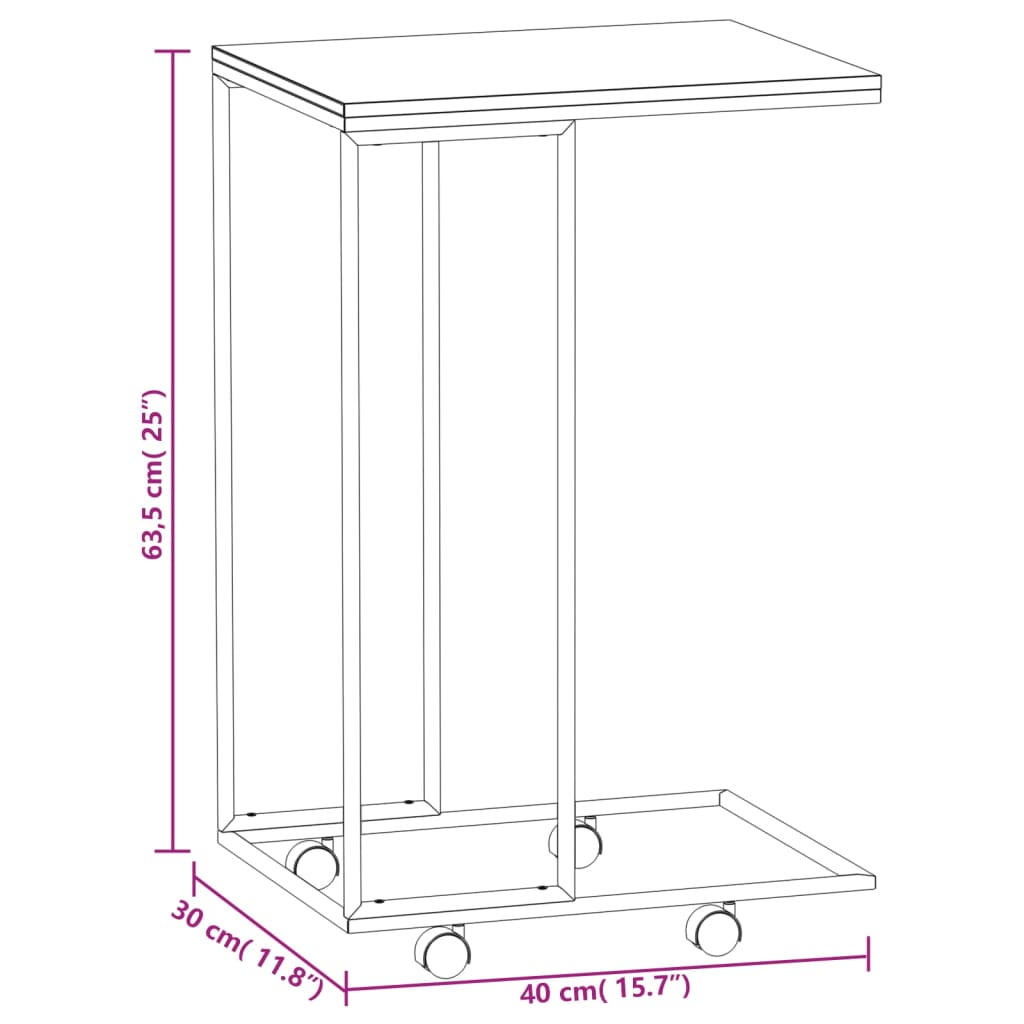 Table d'appoint avec roues Noir 40x30x63,5 cm Bois d'ingénierie Tables basses vidaXL   