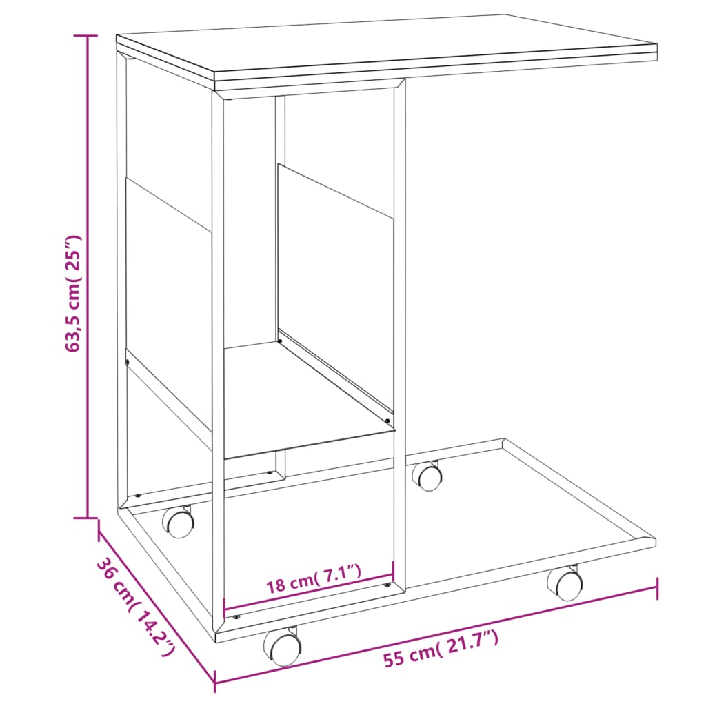 Table d'appoint et roues Blanc 55x36x63,5 cm Bois d'ingénierie Tables basses vidaXL   