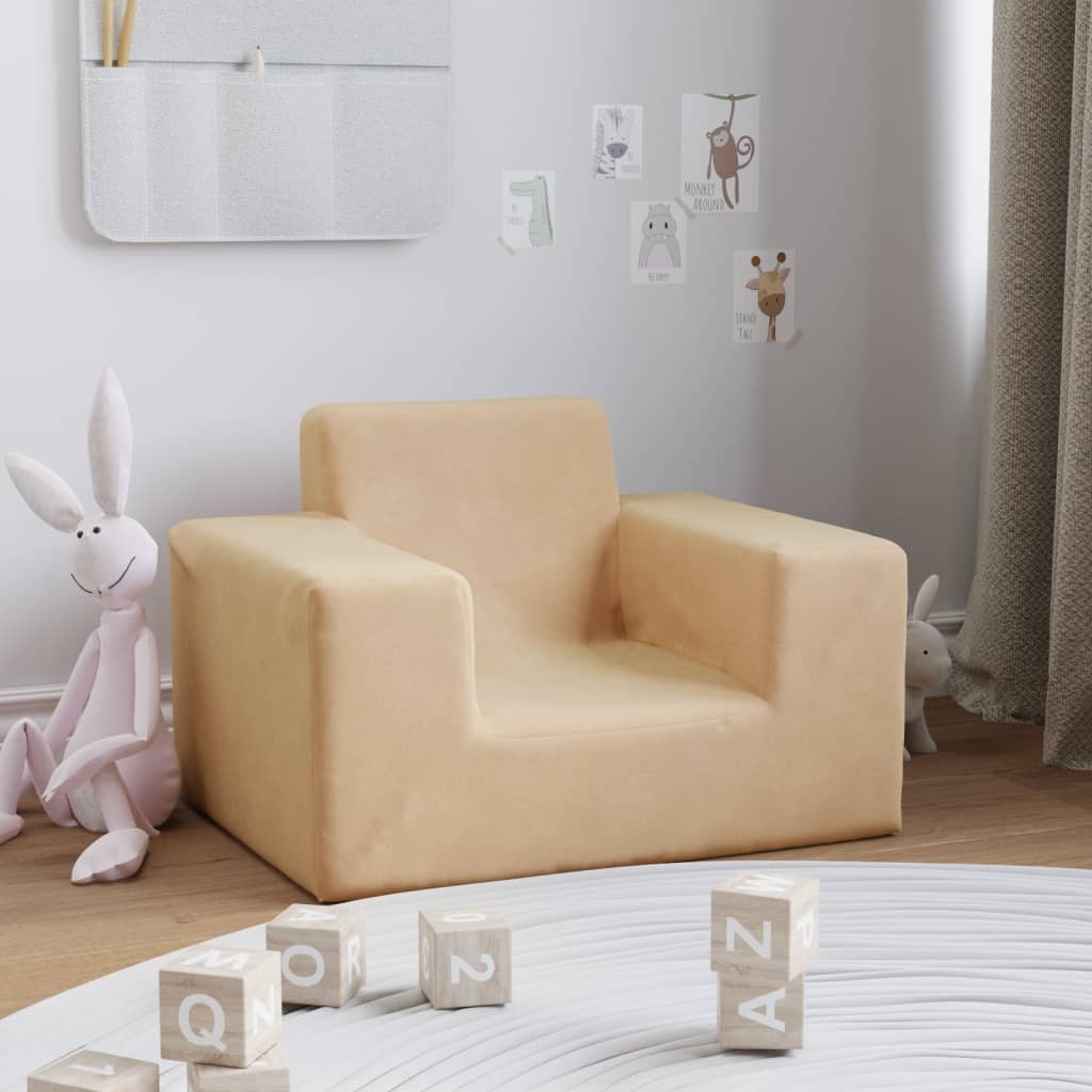 Canapé pour enfants Crème Peluche douce Mobilier pour bébés & tout-petits vidaXL   