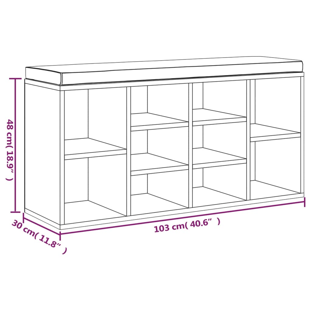 Banc à chaussures Sonoma gris 103x30x48 cm Bois d'ingénierie Bancs coffres vidaXL   