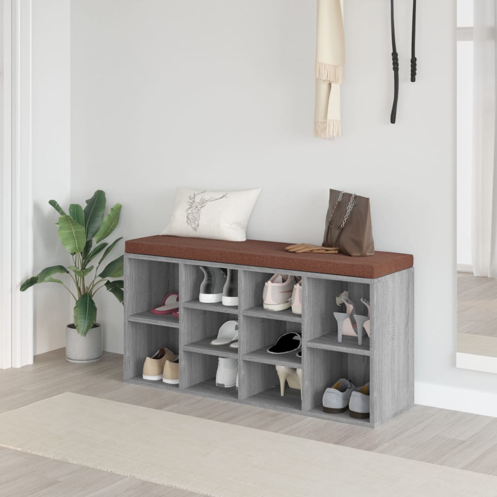 Banc à chaussures Sonoma gris 103x30x48 cm Bois d'ingénierie Bancs coffres vidaXL   