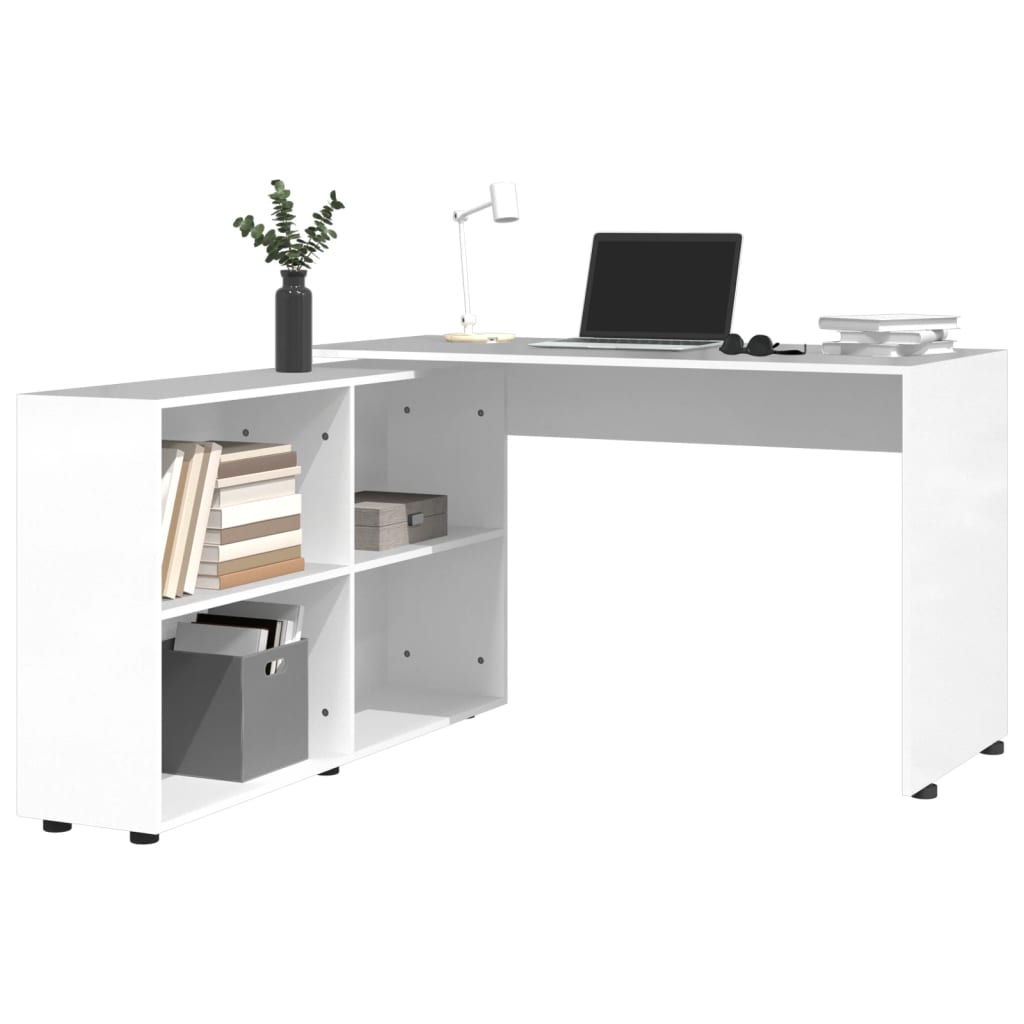 Bureau d'angle Blanc brillant Bois d'ingénierie Bureaux vidaXL   