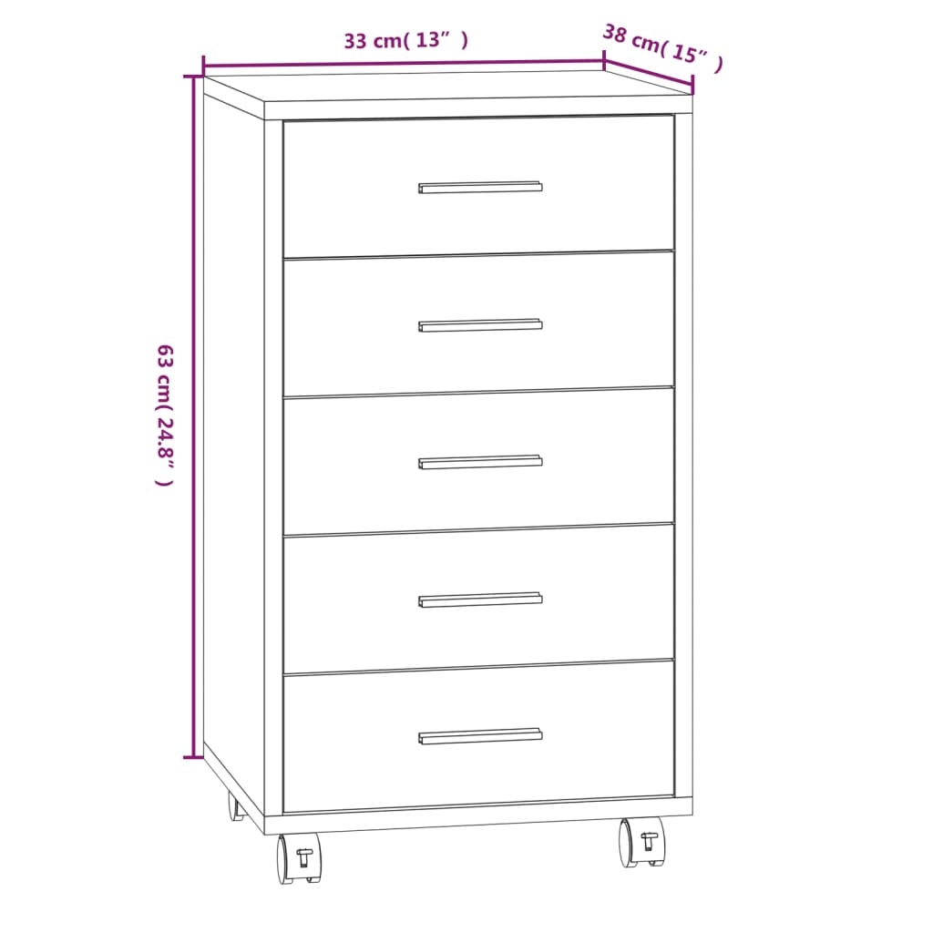 Armoire à tiroirs avec roulettes Noir Bois d'ingénierie Casiers & armoires de rangement vidaXL