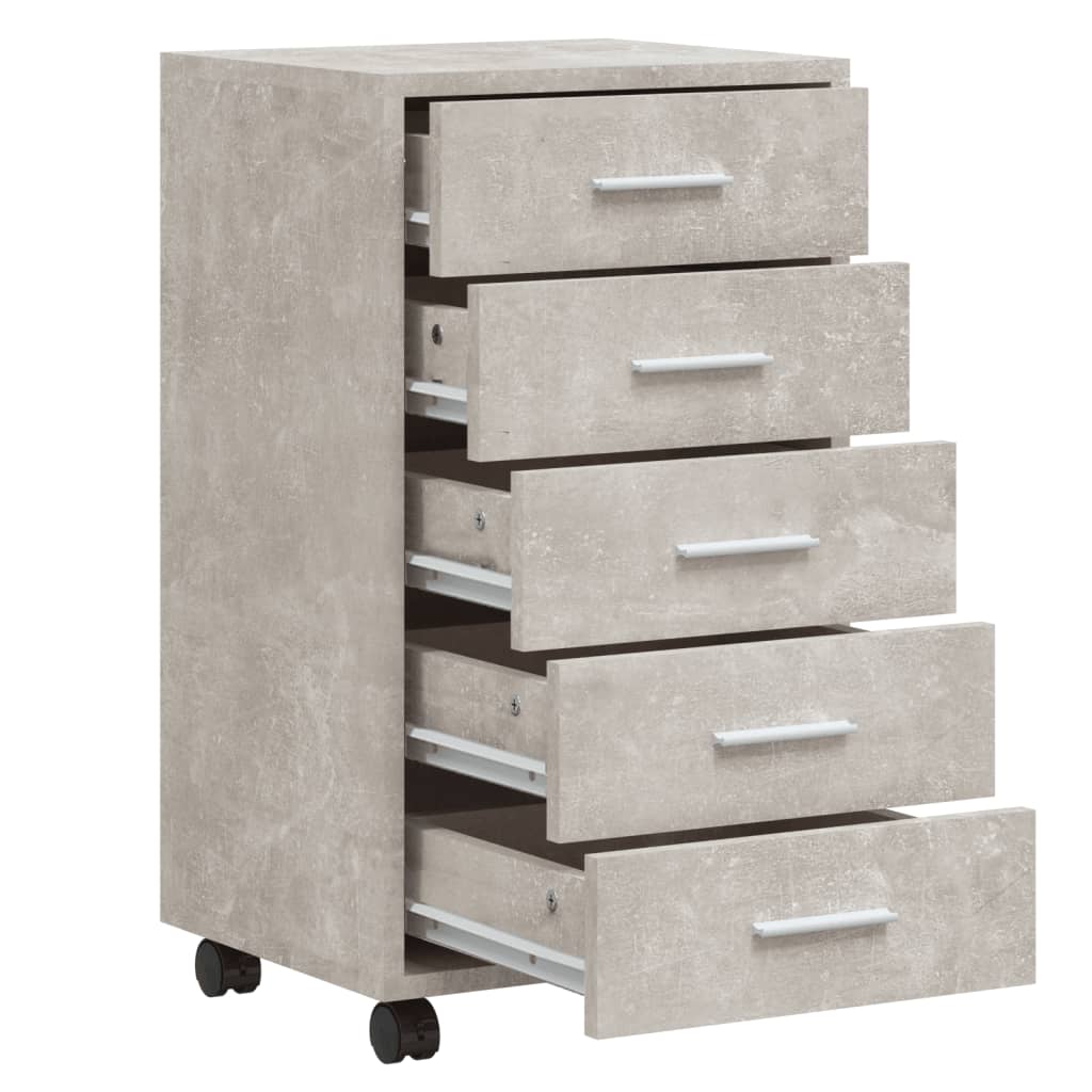 Armoire à tiroirs avec roulettes Gris béton Bois d'ingénierie Casiers & armoires de rangement vidaXL   