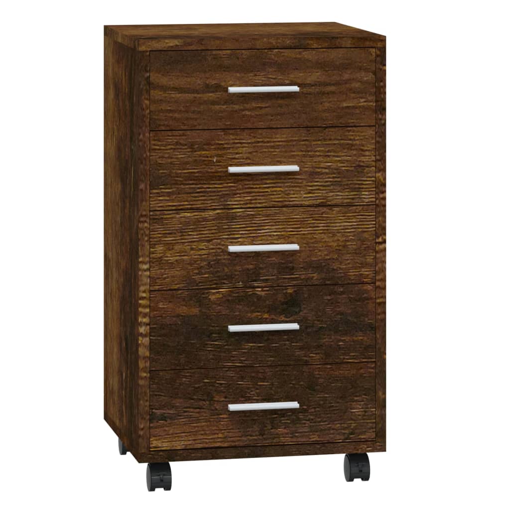 Armoire à tiroirs avec roulettes Chêne fumé Bois d'ingénierie Casiers & armoires de rangement vidaXL