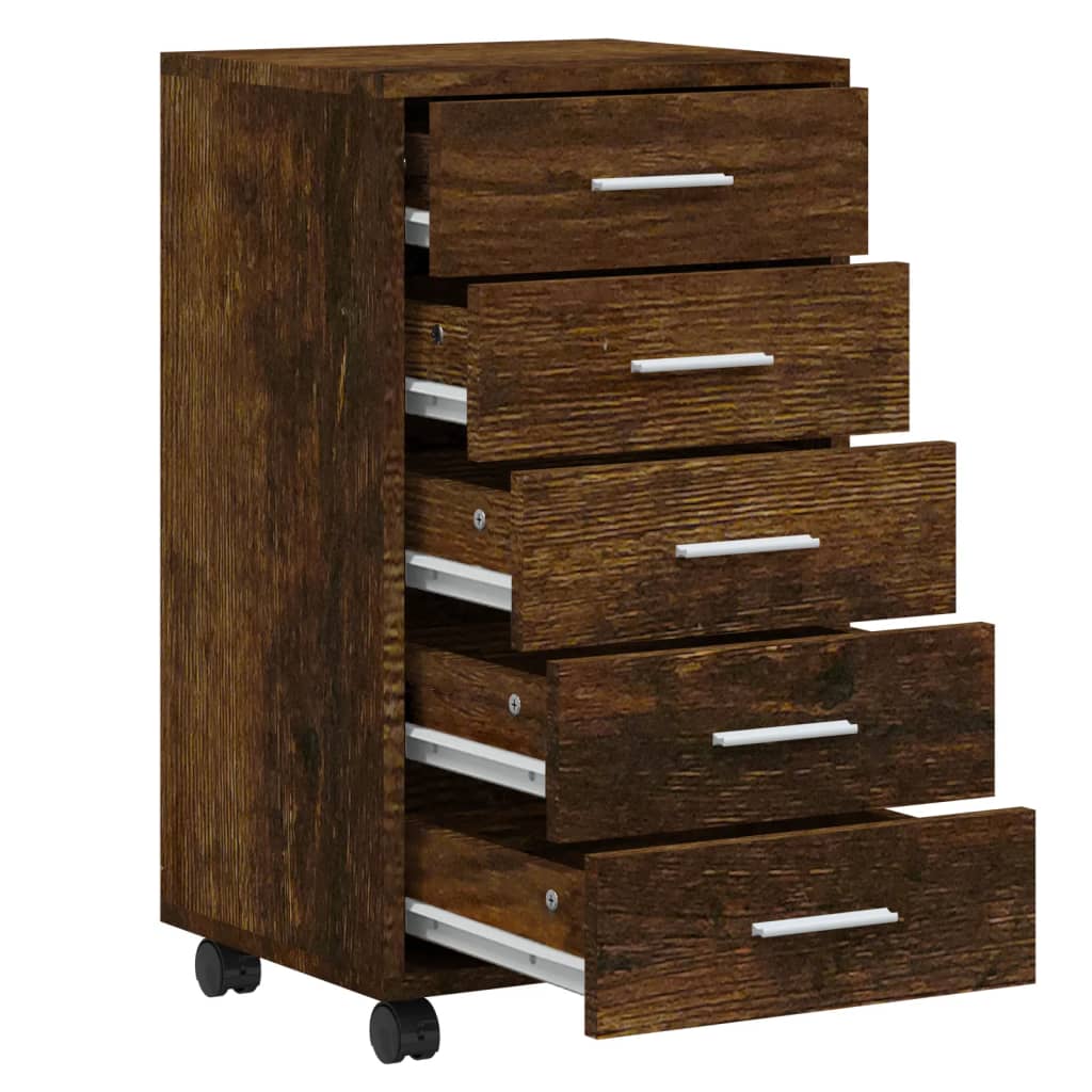 Armoire à tiroirs avec roulettes Chêne fumé Bois d'ingénierie Casiers & armoires de rangement vidaXL