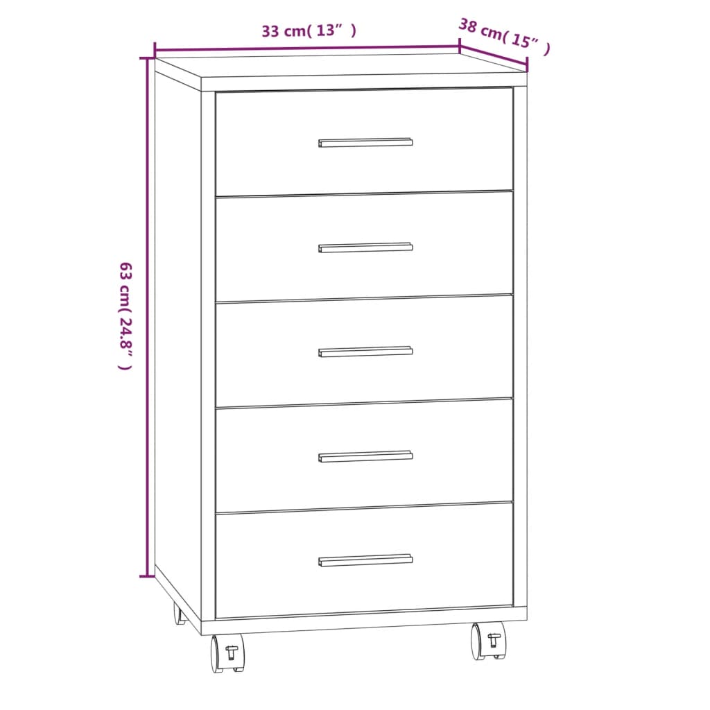 Armoire à tiroirs avec roulettes Chêne fumé Bois d'ingénierie Casiers & armoires de rangement vidaXL